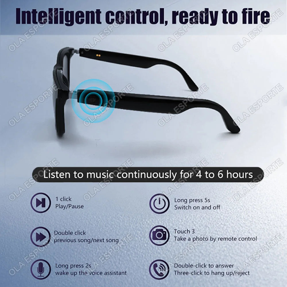 Gafas inteligentes Hot GS05 para hombre 2 en 1 con protección UV, portátiles, polarizadas, con filtro de luz azul, montura negra y lentes blancas. Gafas de sol con función de música.
