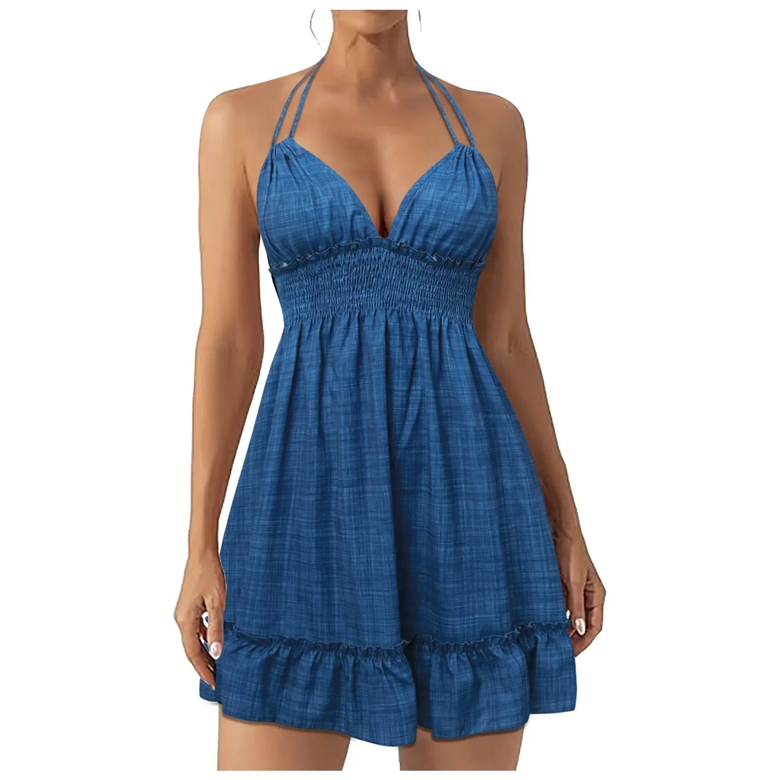 Vestidos de verano de moda 2025 Vestidos de verano para mujer Vestidos de verano modernos con estampado floral estilo boho, escote en V y sin mangas