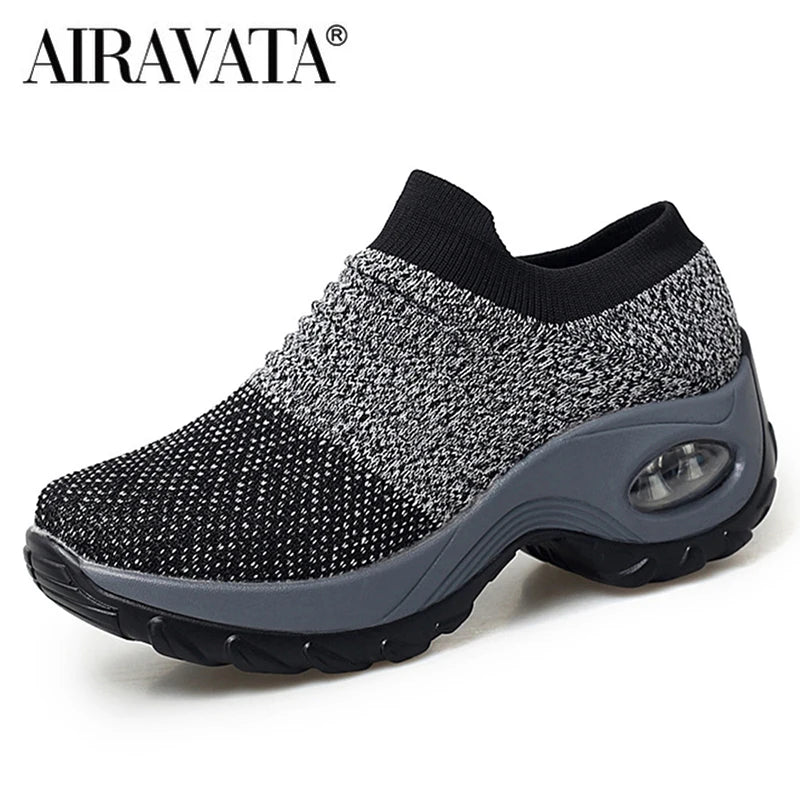 Zapatos casuales para mujer, zapatillas deportivas gruesas, zapatos de plataforma para caminar, mocasines casuales de punto a la moda, tallas 35-42
