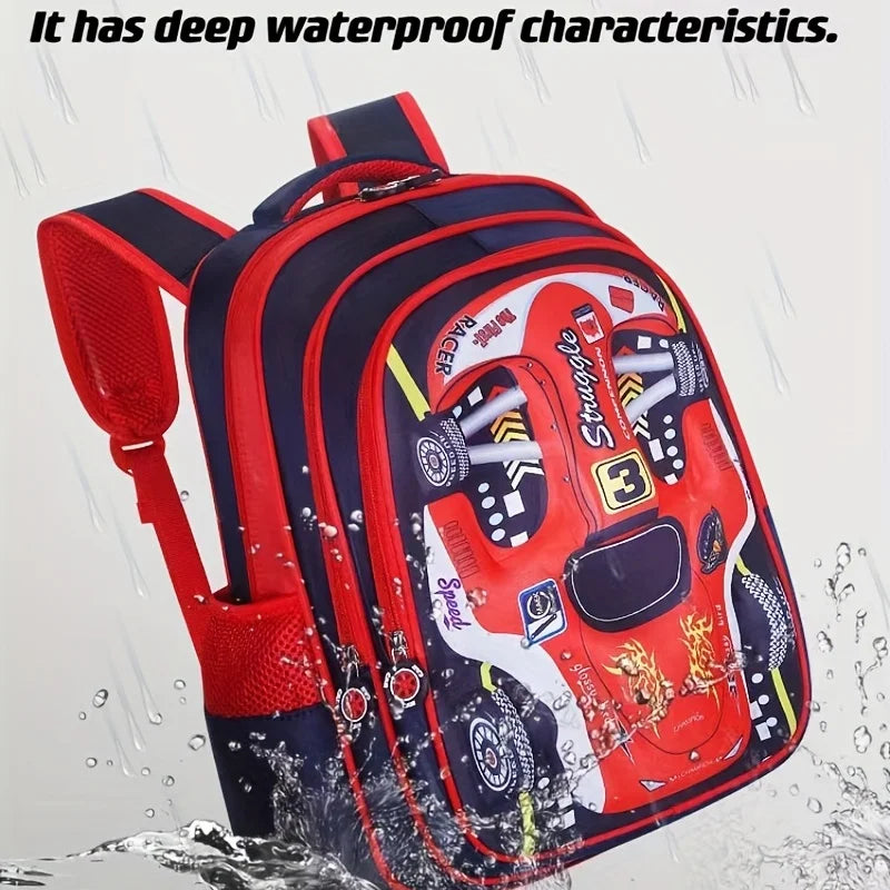 Mochila infantil personalizada con diseño de coche 3D para niño, divertida mochila escolar de dibujos animados para niños, mochila elegante para niños, duradera e impermeable.