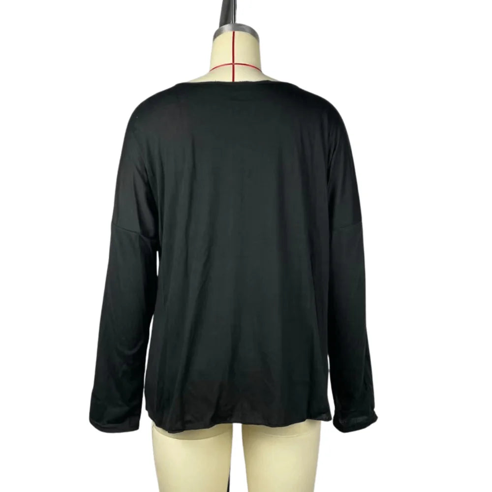 Camiseta de mujer de moda de verano, color liso, estilo casual, versátil, holgada, con cuello en V, manga larga, estilo Y2K.