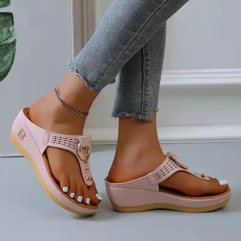 Sandalias de verano para mujer 2024, sandalias de cuña con plataforma de talla grande, chanclas antideslizantes con punta abierta, zapatos de playa cómodos para mujer