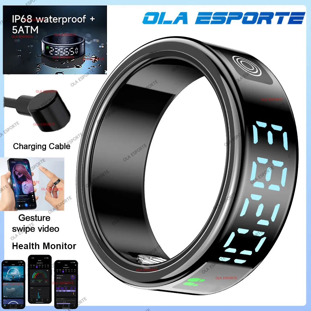 Anillo inteligente con pantalla táctil, gestor de salud, control por gestos y vídeo, resistente al agua hasta 5 ATM. Para hombres y mujeres. Nuevo anillo inteligente 2025.