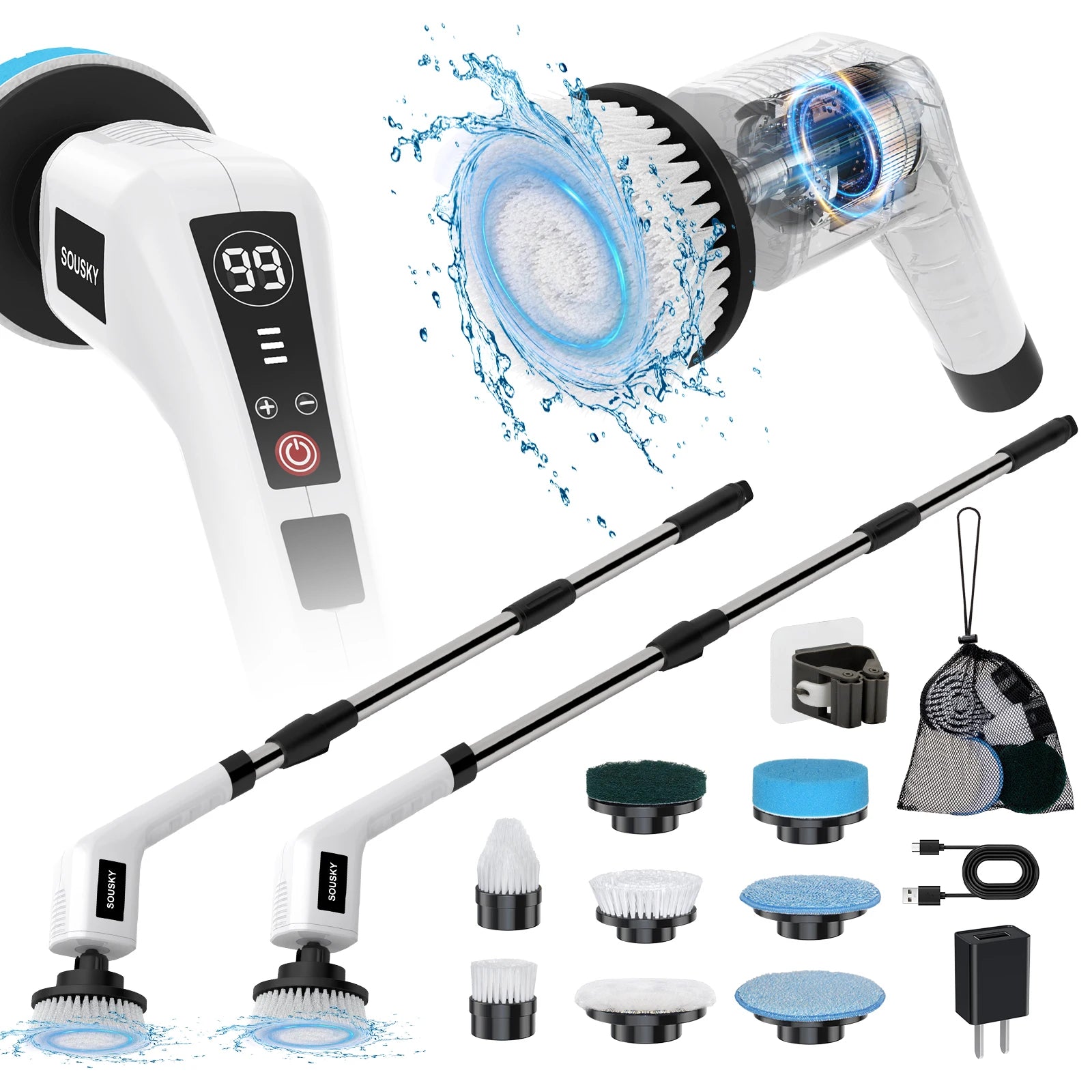 Cepillo de limpieza eléctrico multifuncional 8 en 1, inalámbrico y giratorio para el hogar, ideal para baño, cocina, ventanas y inodoros.