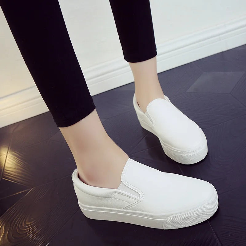 Mocasines de piel Comemore para mujer, tendencia primaveral, zapatos planos casuales, zapatos sin cordones de plataforma vulcanizados, zapatillas deportivas para mujer.