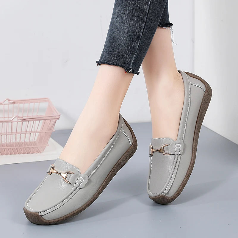 Zapatos planos de mujer 2024, mocasines de cuero, zapatillas deportivas, zapatos casuales, mocasines sin cordones, zapatos náuticos para mujer, talla grande 44.