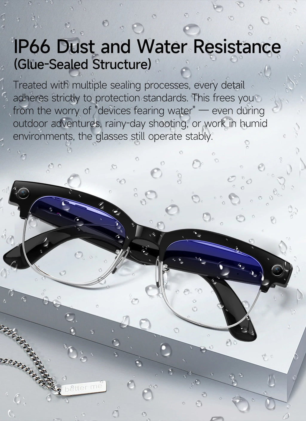 Gafas inteligentes con IA, Bluetooth, 8MP, resistentes al agua (IP66), grabación de video, reconocimiento de fotos y traducción, batería de 290 mAh. Gafas para uso diario.