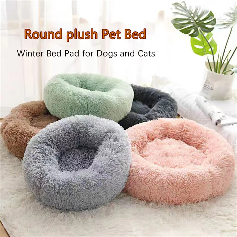 Cama suave para mascotas, almohadilla de felpa cálida de piel sintética para perros, cama relajante tipo donut redonda, cómoda para dormir, lavable, para perros y gatos pequeños y medianos.