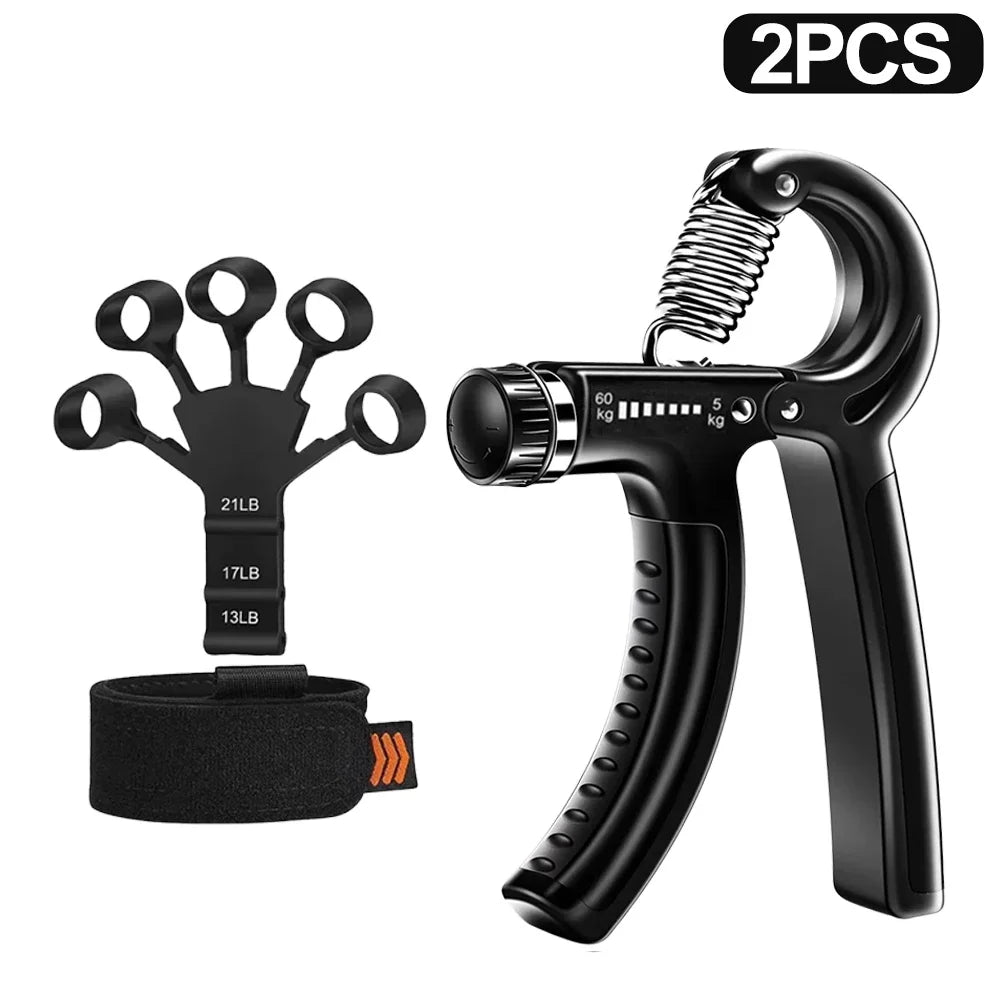 Entrenador de fortalecimiento de fuerza de agarre manual ajustable de 5 a 60 kg, juego completo con contador, ejercitador de muñeca, antebrazo y mano para fortalecer los músculos.