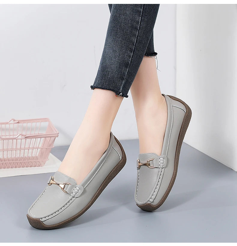 Zapatos planos de mujer 2024, mocasines de cuero, zapatillas deportivas, zapatos casuales, mocasines sin cordones, zapatos náuticos para mujer, talla grande 44.