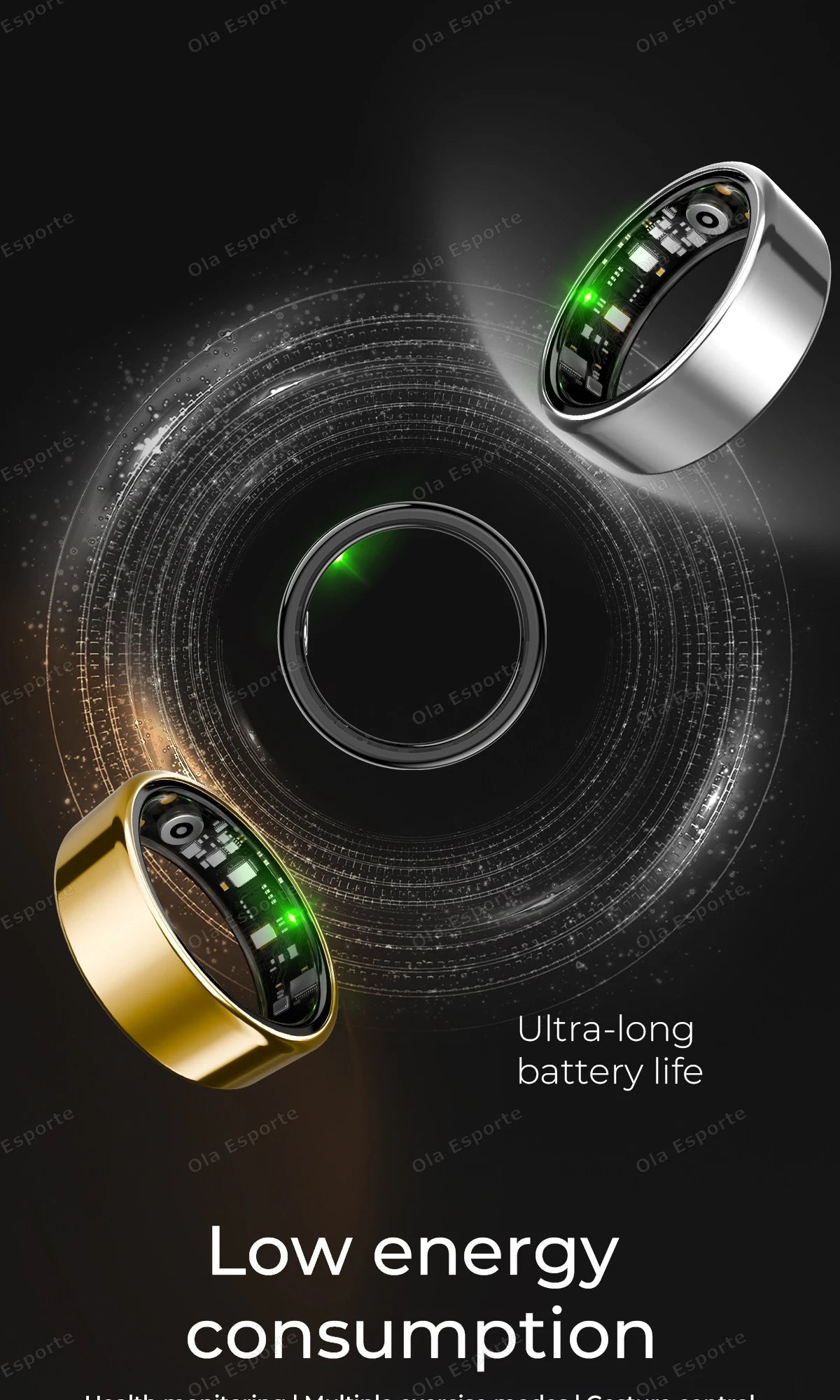 Anillo inteligente para hombres y mujeres con control de cámara, monitor de frecuencia cardíaca y oxígeno en sangre. Resistente al agua IP68 y 5ATM. Modo multideporte.