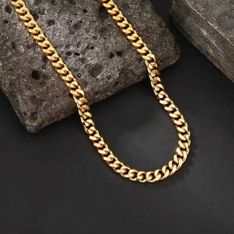 Collar cubano de color plata LUXUKISSKIDS para hombre y mujer, estilo punk básico, de acero inoxidable, eslabones tipo gargantilla, color dorado.