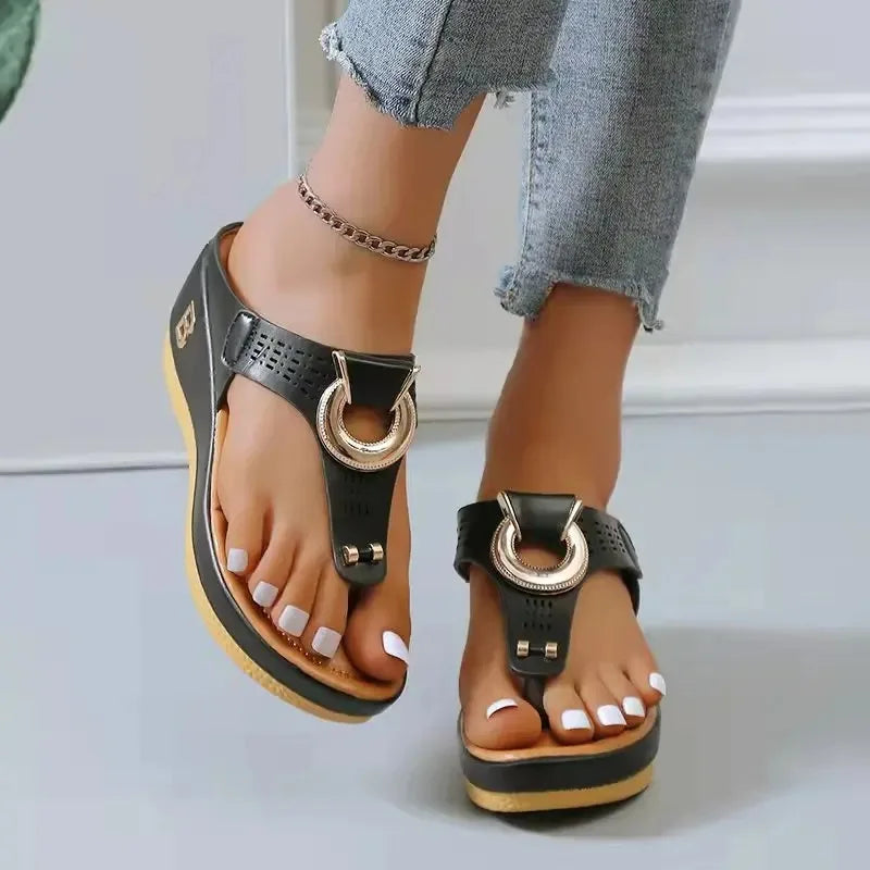 Sandalias de verano para mujer 2024, sandalias de cuña con plataforma de talla grande, chanclas antideslizantes con punta abierta, zapatos de playa cómodos para mujer