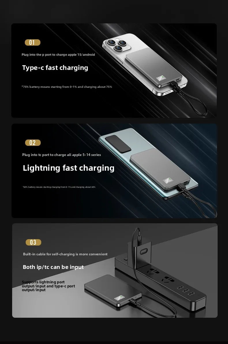 Batería externa magnética ultradelgada 3 en 1 de 10000 mAh con carga rápida y cable integrado para relojes y auriculares recargables PD 22.5WS