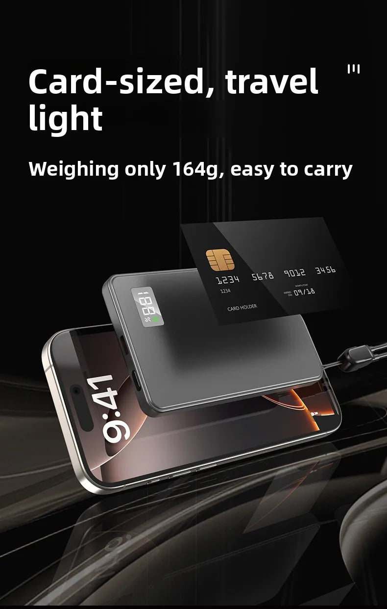 Batería externa magnética ultradelgada 3 en 1 de 10000 mAh con carga rápida y cable integrado para relojes y auriculares recargables PD 22.5WS