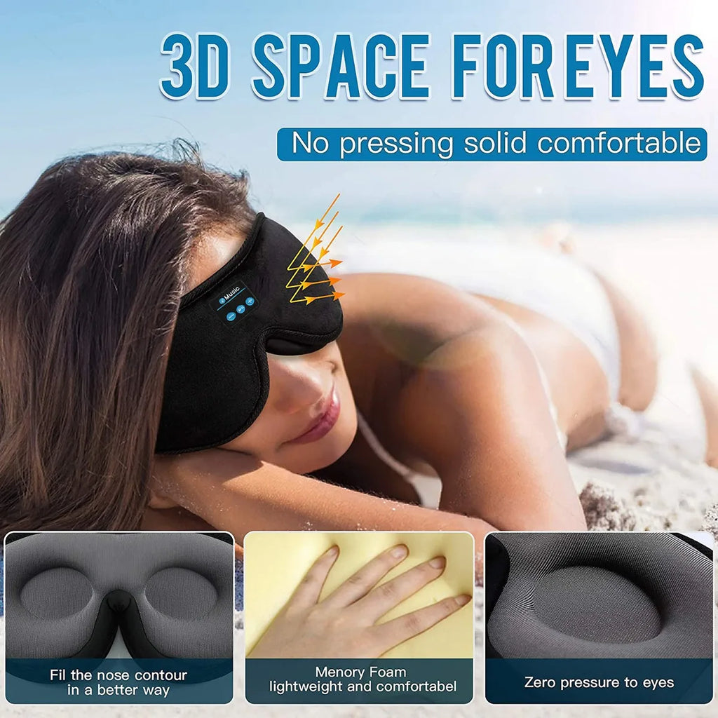 Auriculares para dormir 3D Bluetooth 5.0 con diadema, inalámbricos, transpirables, con antifaz musical, ideales para quienes duermen de lado y para viajes en avión.