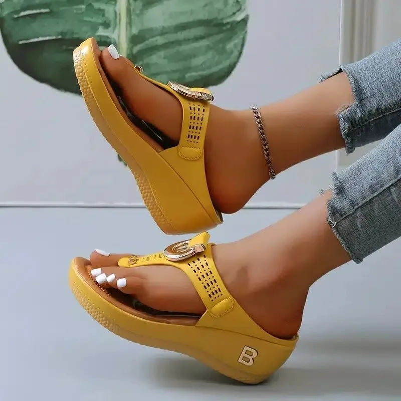 Sandalias de verano para mujer 2024, sandalias de cuña con plataforma de talla grande, chanclas antideslizantes con punta abierta, zapatos de playa cómodos para mujer
