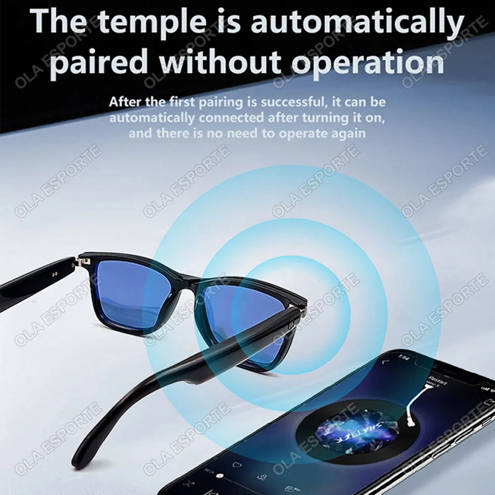 Gafas inteligentes Hot GS05 para hombre 2 en 1 con protección UV, portátiles, polarizadas, con filtro de luz azul, montura negra y lentes blancas. Gafas de sol con función de música.