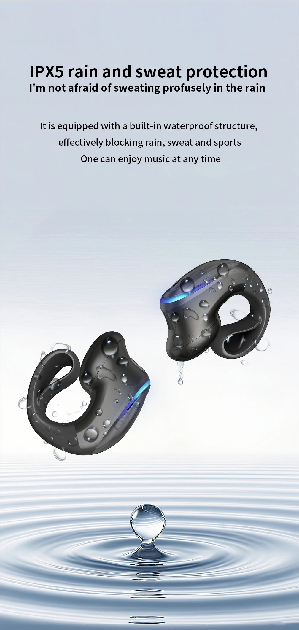 Auriculares inalámbricos Bluetooth de conducción ósea 5.3 con clip parlante, uso prolongado sin dolor, batería de muy larga duración