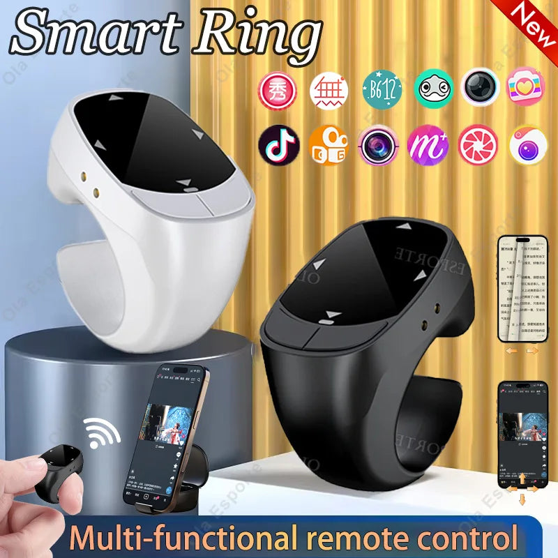 Nuevo anillo inteligente multifuncional con control remoto, Bluetooth 5.3, desplazamiento de página, volteo de video, función "Me gusta" automático y captura de fotos para smartphones.
