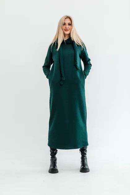 Vestido largo de punto holgado con capucha para mujer, ideal para otoño e invierno. Vestido de terciopelo con capucha, estilo casual, con detalles de costura. Vestido cálido.