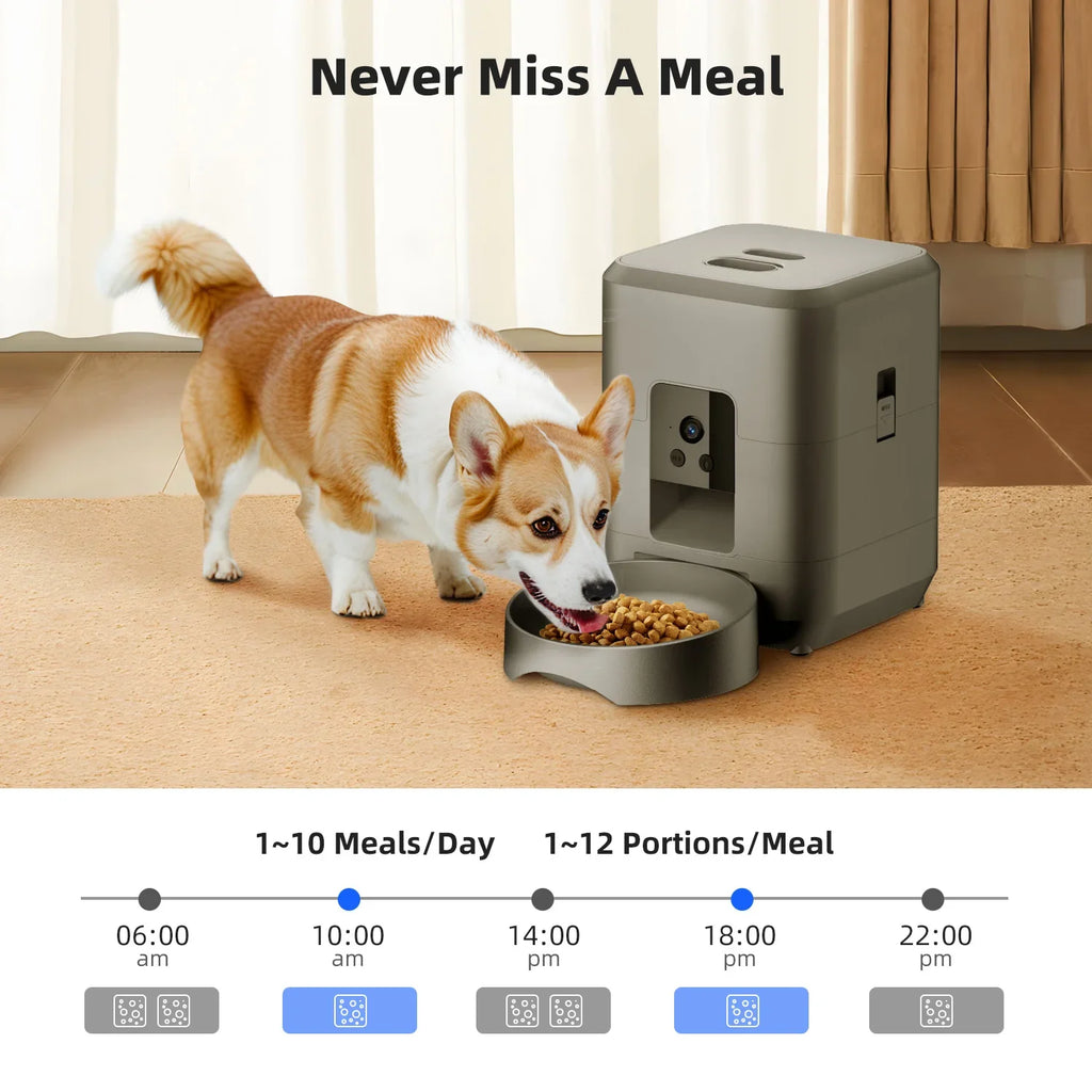 Comedero automático inteligente para mascotas de 2 litros con Wi-Fi y cámara HD 1080P, control por aplicación para alimentar a perros y gatos a distancia.