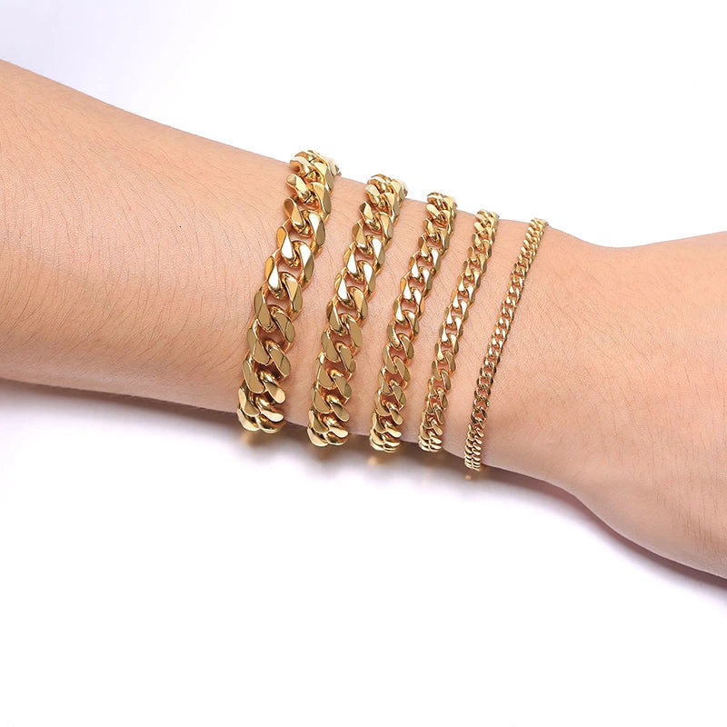 Pulsera de cadena cubana para hombres, mujeres y parejas, pulseras de acero inoxidable de 3 a 11 mm para novio, esposo o amante.