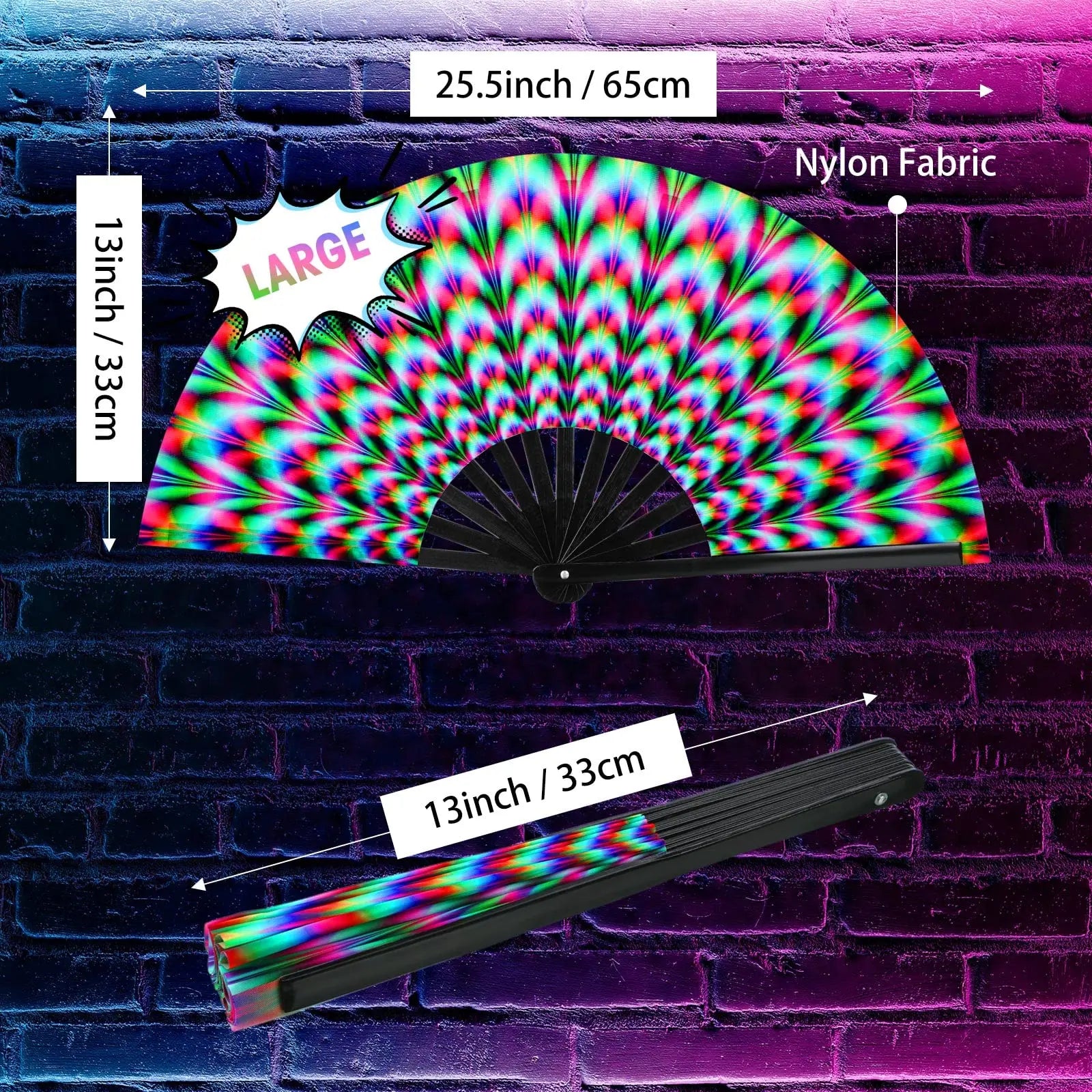 Abanico Rave para Festivales, Abanicos de Mano, Abanico Kung Fu Plegable, Abanico Phantom Clack Grande, Abanicos Plegables, Abanicos de Mano Artesanales para Fiestas y Baile en Línea