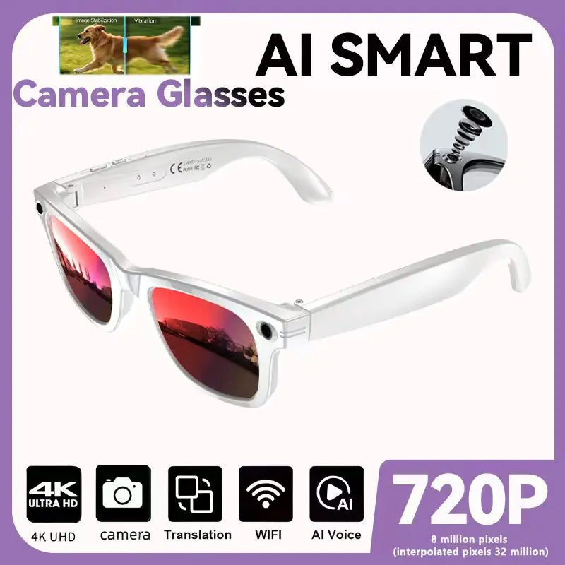 Gafas de sol inteligentes 2025 con IA, cámara de vídeo de 8 MP, traducción, Bluetooth, llamadas, reproducción de música, para hombres y mujeres, grabación al 100%.