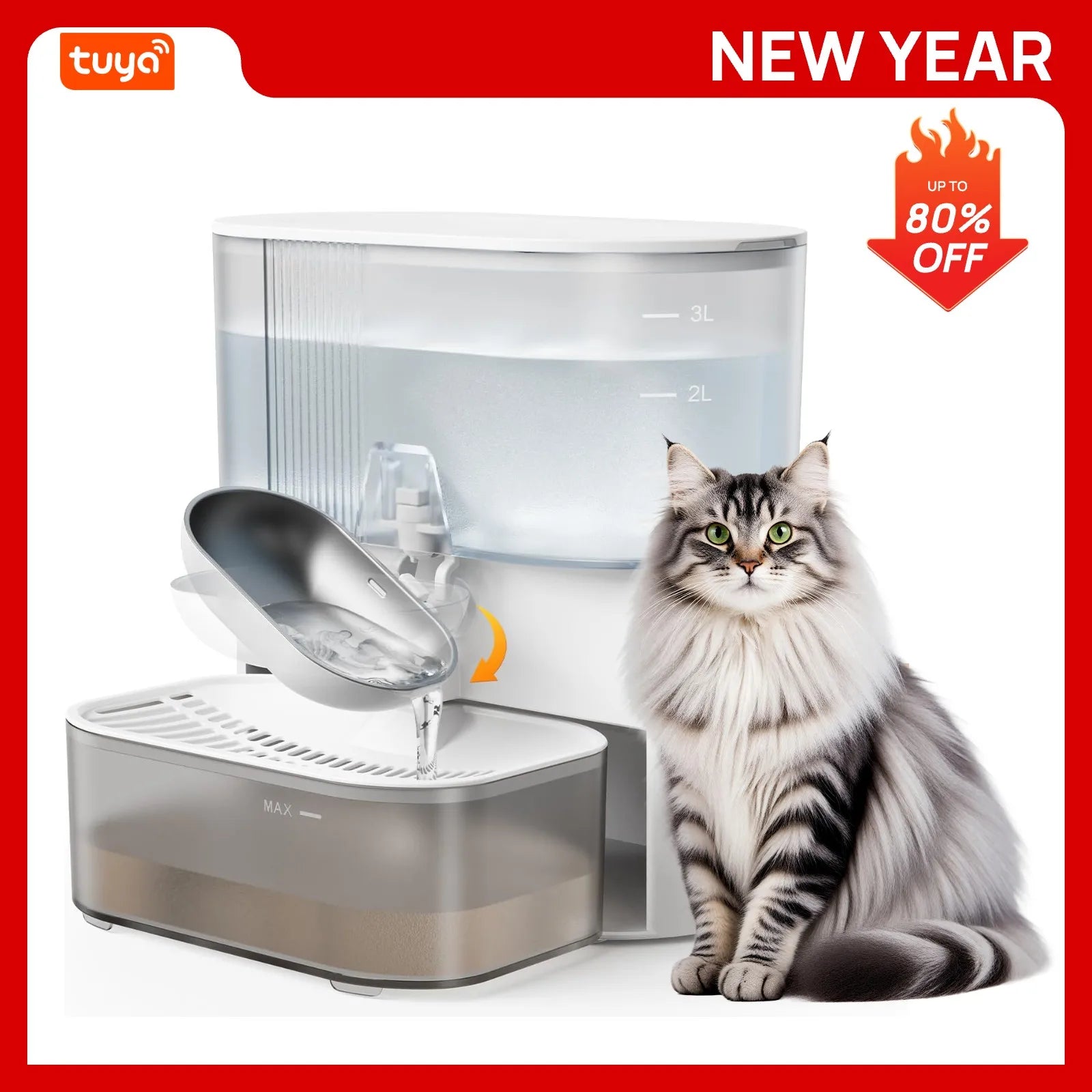 Fuente de agua para mascotas de 3 litros, sin filtro, dispensador automático recargable para gatos y perros pequeños, separación de aguas residuales, agua siempre fresca.