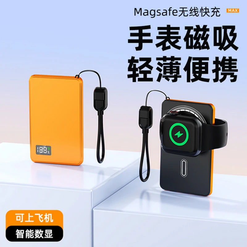 Batería externa magnética ultradelgada 3 en 1 de 10000 mAh con carga rápida y cable integrado para relojes y auriculares recargables PD 22.5WS