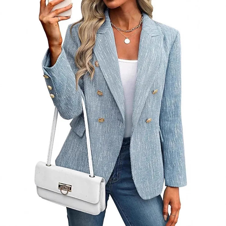 Traje de mujer de nueva tendencia de moda 2026, básico, ajustado, versátil, de color liso, sencillo, para la oficina o para ir al trabajo.
