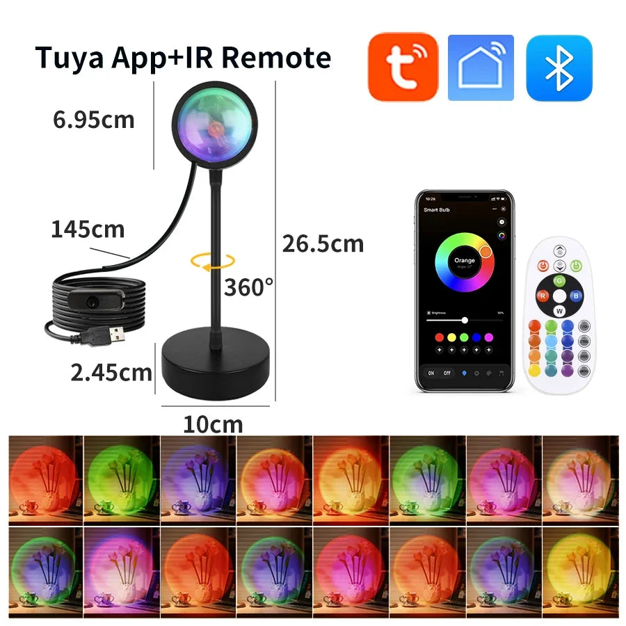 Lámpara inteligente de puesta de sol Tuya, proyector USB de puesta de sol.