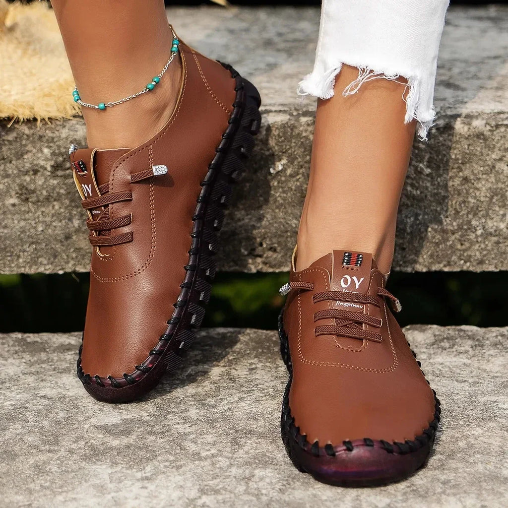 Zapatillas deportivas para mujer, mocasines con cordones, de cuero, planas, nuevas, informales, cómodas, para mamá, zapatos Mujer Zapatos Chaussure Femme
