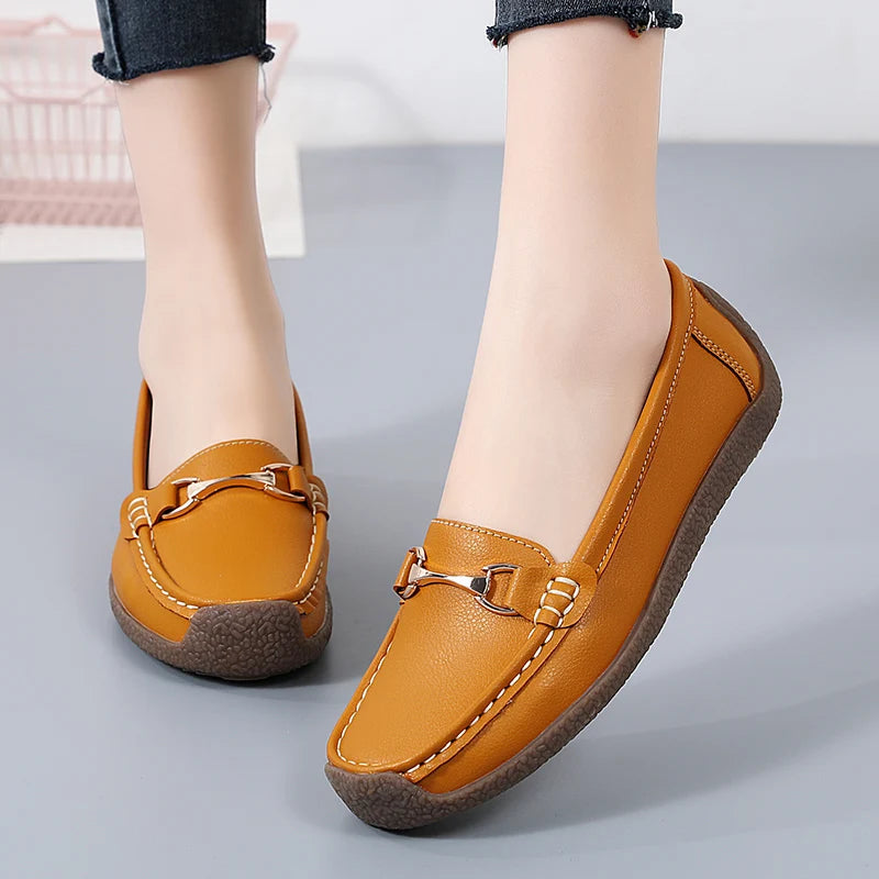 Zapatos planos de mujer 2024, mocasines de cuero, zapatillas deportivas, zapatos casuales, mocasines sin cordones, zapatos náuticos para mujer, talla grande 44.