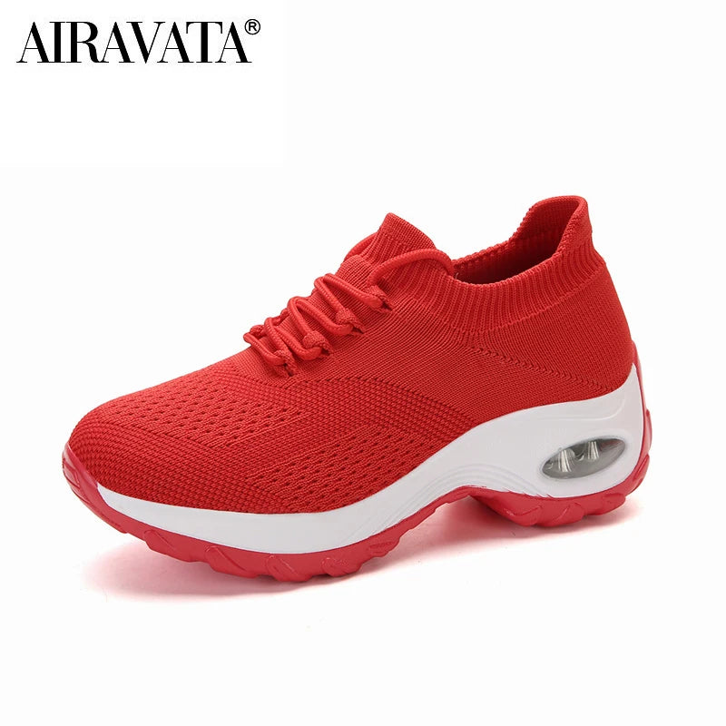 Zapatos casuales para mujer, zapatillas deportivas gruesas, zapatos de plataforma para caminar, mocasines casuales de punto a la moda, tallas 35-42