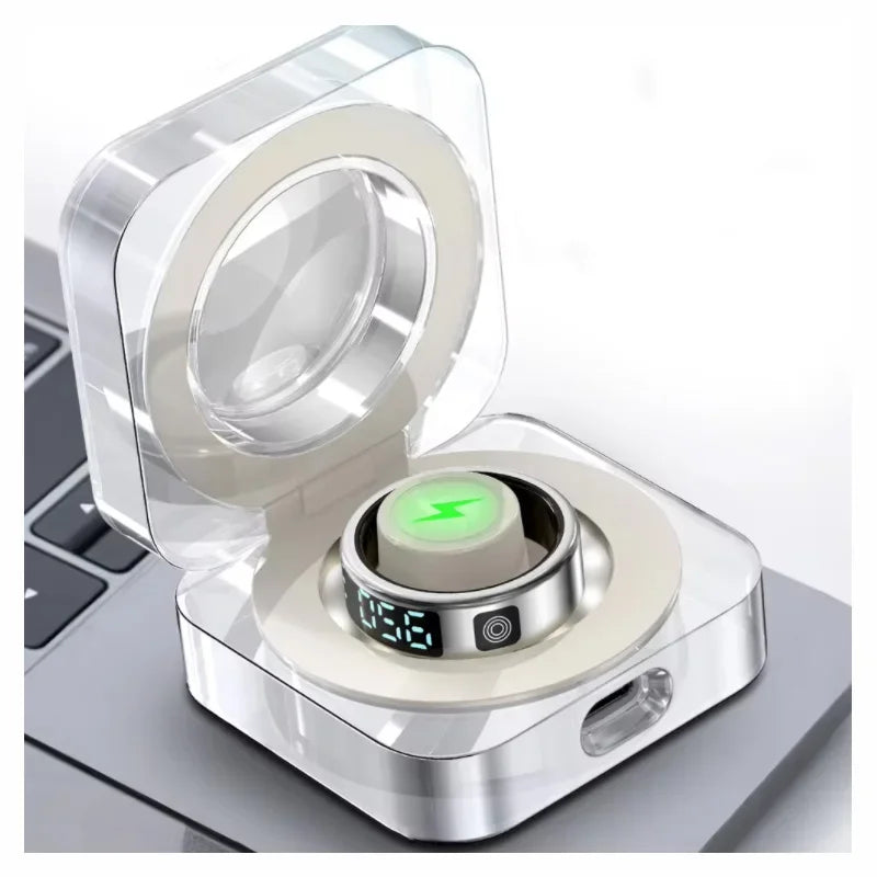 Caja de carga para anillo inteligente de 3,7 V y 200 mAh sin cable de carga. Cargador con activación automática. Transparente con luz LED.