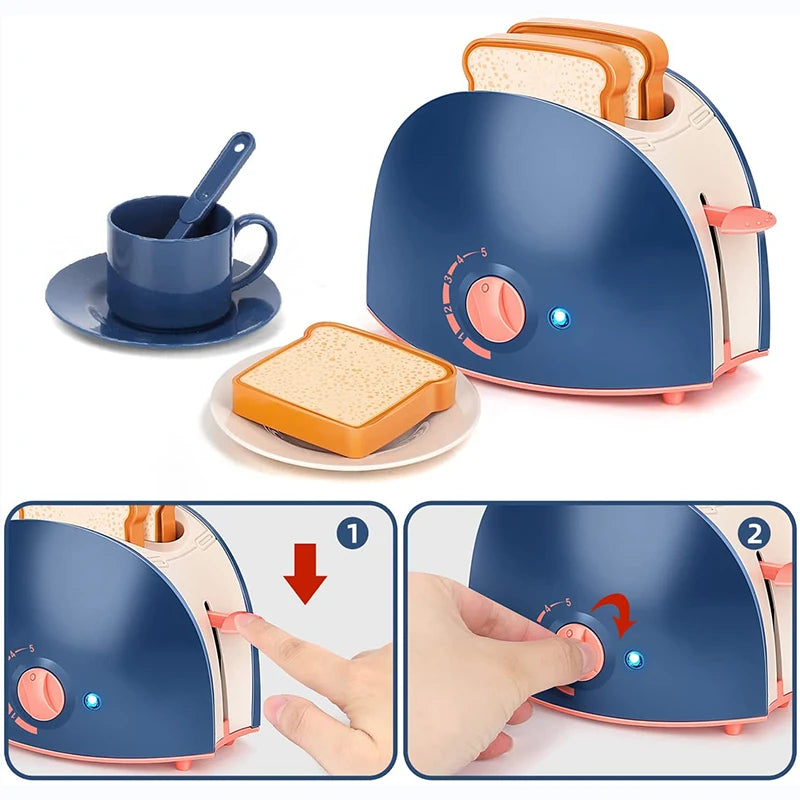 Mini electrodomésticos de juguete para la cocina, juego de imitación con cafetera, licuadora y tostadora para niños y niñas. Regalo ideal.