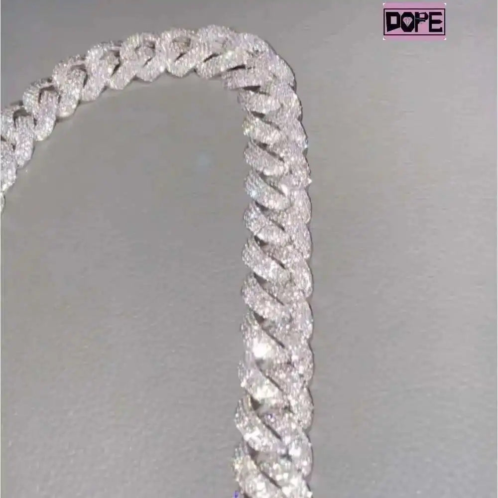 Cadena cubana de plata de 18 mm para hombre, chapada en oro blanco, S925 D VVS Moissanite.