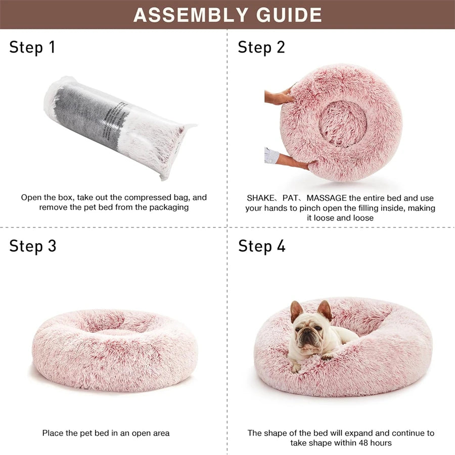 Cama suave para mascotas, almohadilla de felpa cálida de piel sintética para perros, cama relajante tipo donut redonda, cómoda para dormir, lavable, para perros y gatos pequeños y medianos.