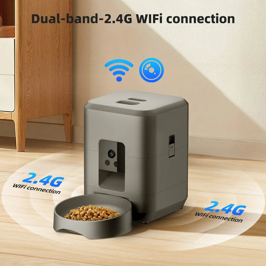 Comedero automático inteligente para mascotas de 2 litros con Wi-Fi y cámara HD 1080P, control por aplicación para alimentar a perros y gatos a distancia.