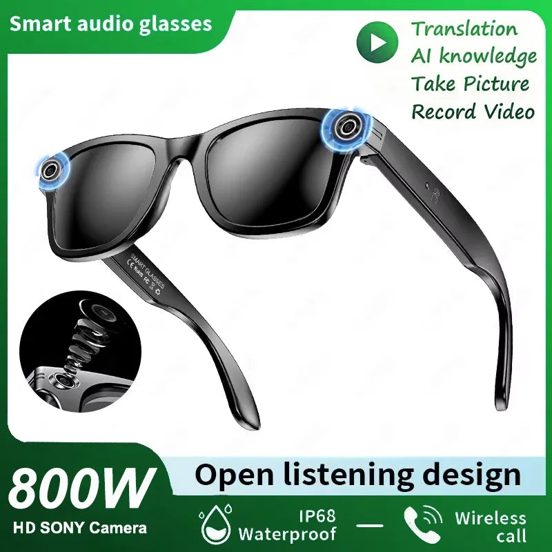 Gafas inteligentes para hombre 2026 con cámara de 8 MP, WiFi, Bluetooth, control táctil, resistencia al agua IP67, traducción con IA, cancelación de ruido y gafas con IA para mujer y hombre.