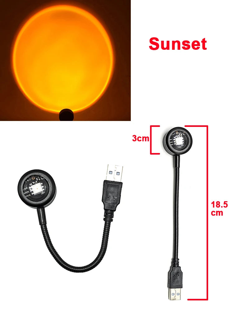 Lámpara USB con efecto atardecer, proyector de atardecer, luz ambiental.