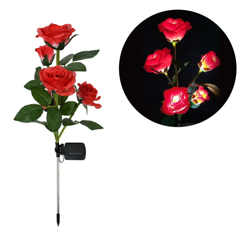Luces solares de jardín LED impermeables para exteriores con forma de rosa