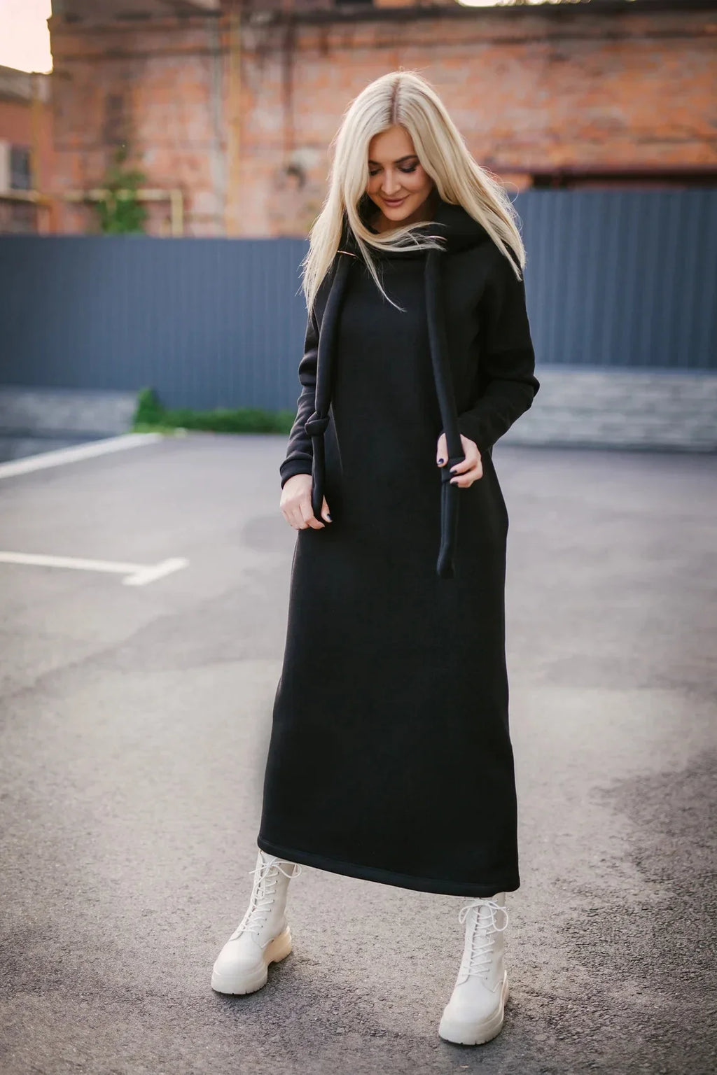 Vestido largo de punto holgado con capucha para mujer, ideal para otoño e invierno. Vestido de terciopelo con capucha, estilo casual, con detalles de costura. Vestido cálido.