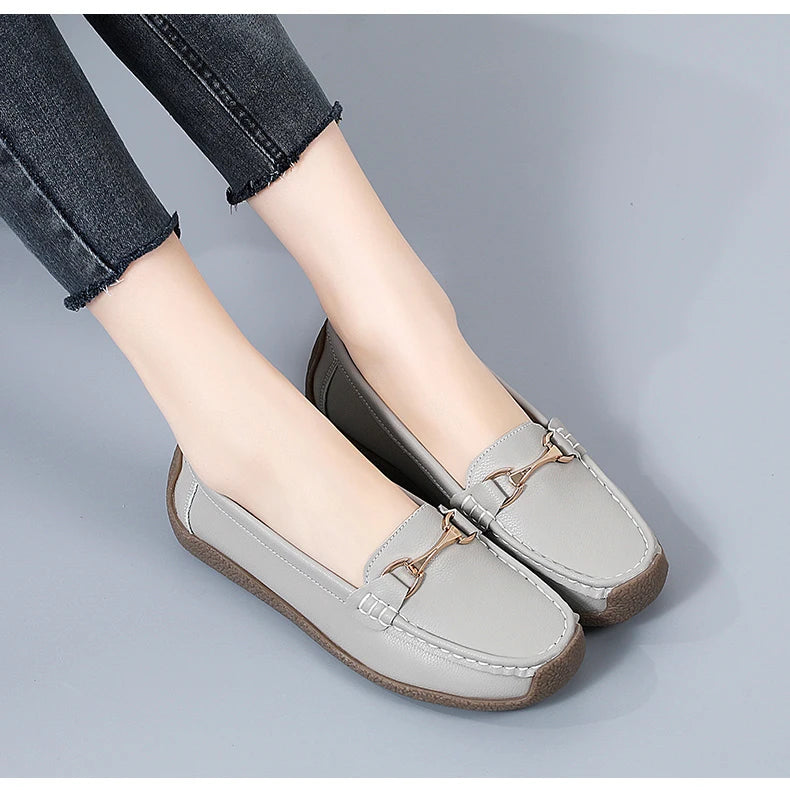 Zapatos planos de mujer 2024, mocasines de cuero, zapatillas deportivas, zapatos casuales, mocasines sin cordones, zapatos náuticos para mujer, talla grande 44.