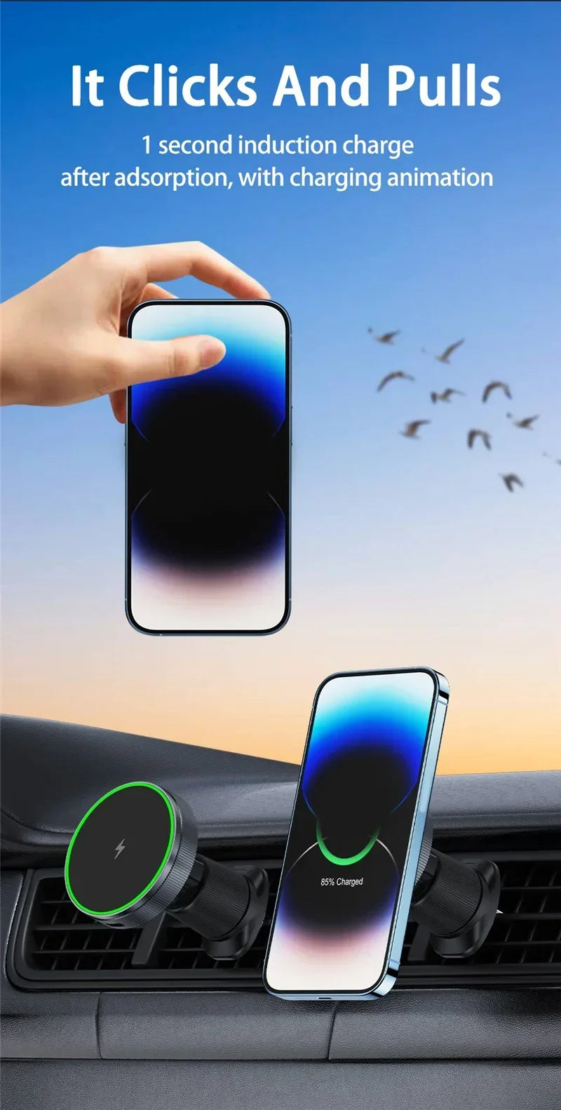 Soporte magnético para cargador inalámbrico de coche, soporte magnético para teléfono de coche, estación de carga rápida para iPhone 15, 14, 13, 12, 11 Pro Max