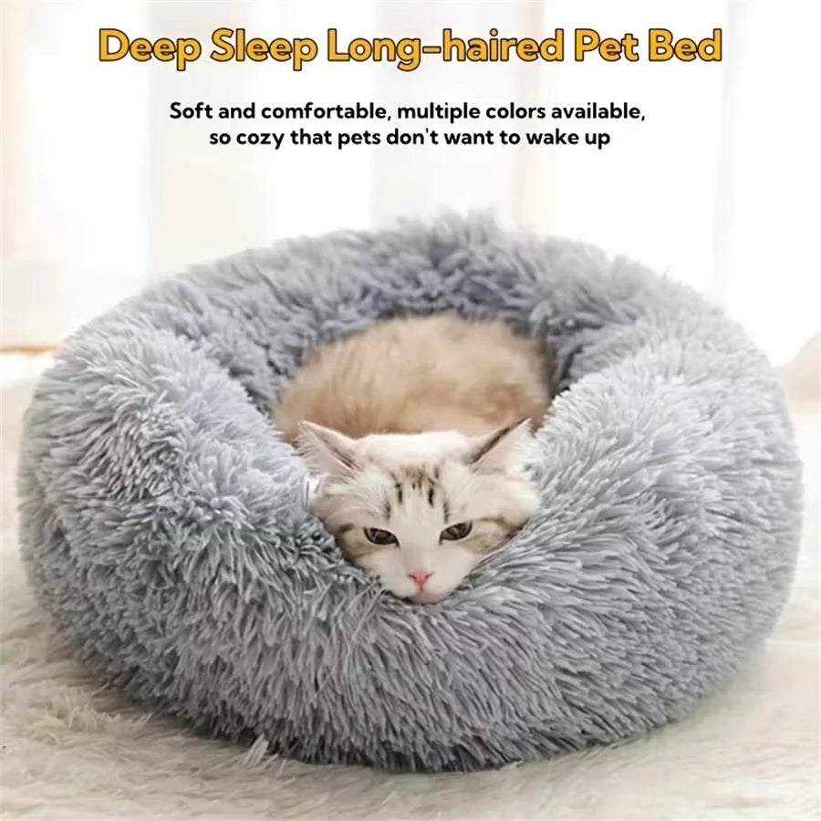 Cama suave para mascotas, almohadilla de felpa cálida de piel sintética para perros, cama relajante tipo donut redonda, cómoda para dormir, lavable, para perros y gatos pequeños y medianos.