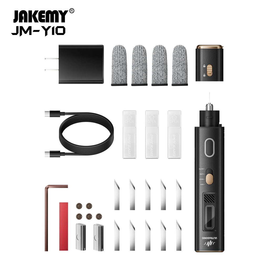Cuchillo de corte ultrasónico Jakemy de 40 kHz, cuchillo ultrasónico portátil con 10/50 cuchillas de repuesto, herramienta de bricolaje para cortar y pulir