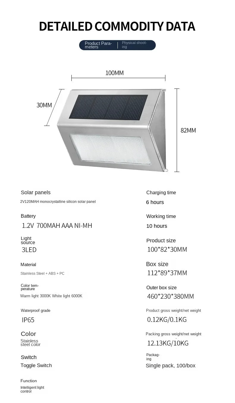 Lámpara solar de jardín para exteriores, decoración de jardín, luz para escaleras, luz para patio, luz de pared para paisaje